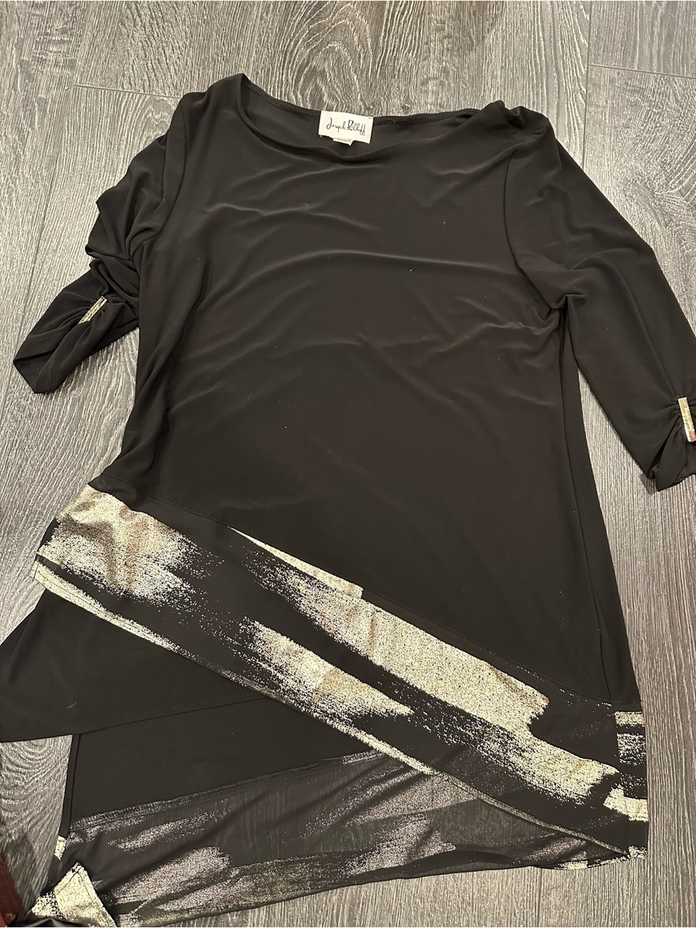 Joseph Ribkoff Black Tunic with Gold Brushstroke Detail